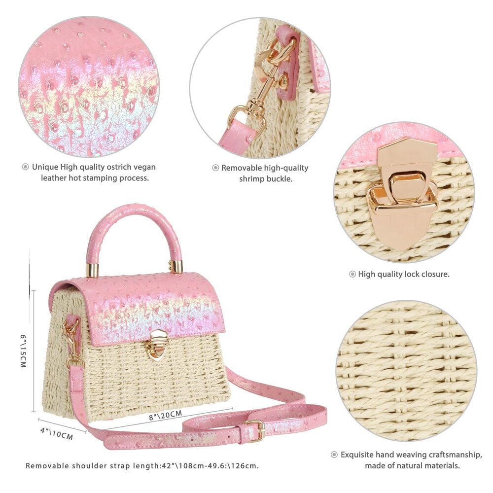 9407 Handmade Straw Bag Rattan Purse Woven Handbag Summer Beach Tote - Picture 6 of 9